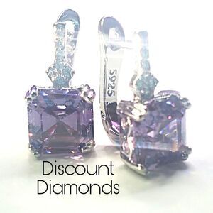 Purple Amethyst Leverback Earrings on 925 Sterling Silver Women's